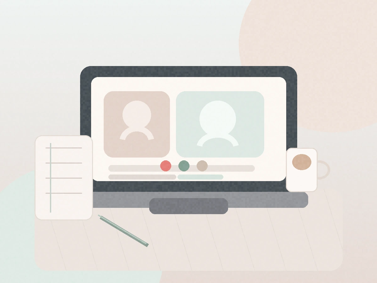 Escritorio con sesión en línea y libreta de notas